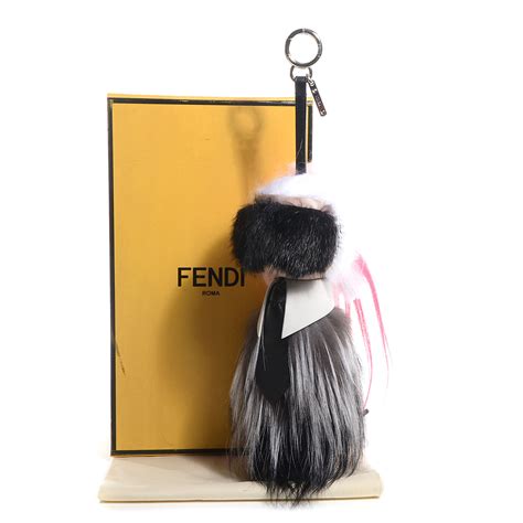 FENDI Mink Fox Goat Fur Mini Karlito Bag Charm Pink